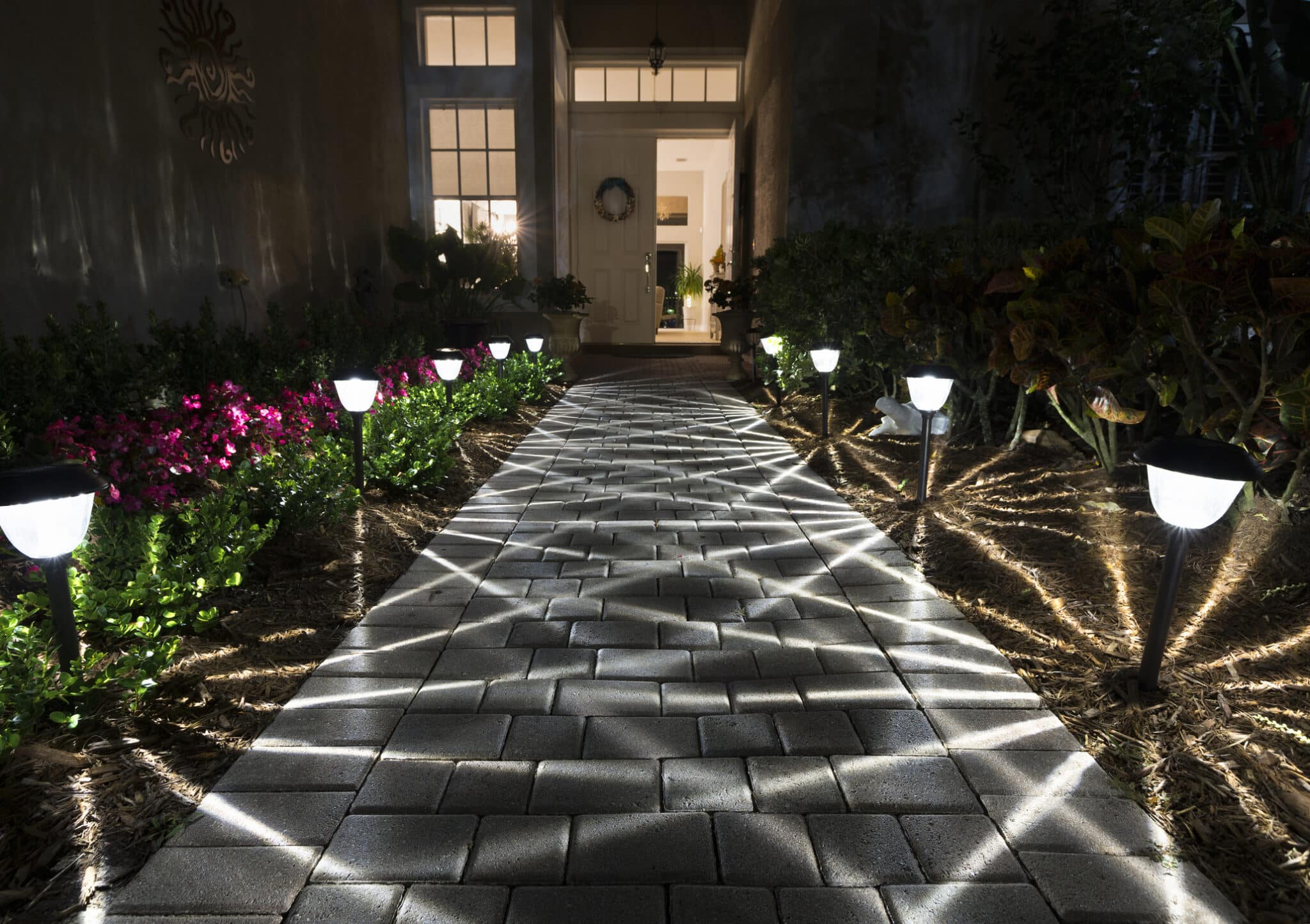 Walkway to Front Door at Nighttime, Outdoor Lighting Designs.
